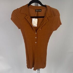 Women's Brown Ribbed Romper